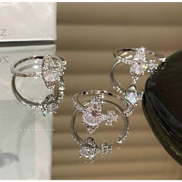 西太后土星戒指锆石字母镂空几何镶钻星球小众设计开口戒指环女