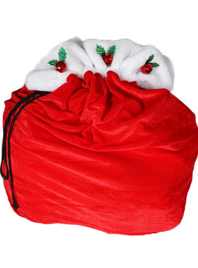 圣诞节装饰品 圣诞老人扮演大号红色丝绒礼物袋背包袋Santa sack