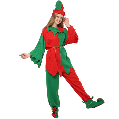 圣诞节服装女款红绿精灵鹿成人女绒布套装Christmas elf costume