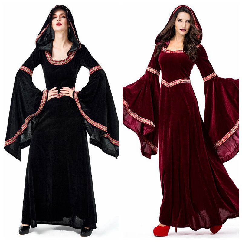 万圣节女巫长裙吸血鬼恶魔扮演欧洲中世界复古宫廷奢华丝绒礼服裙