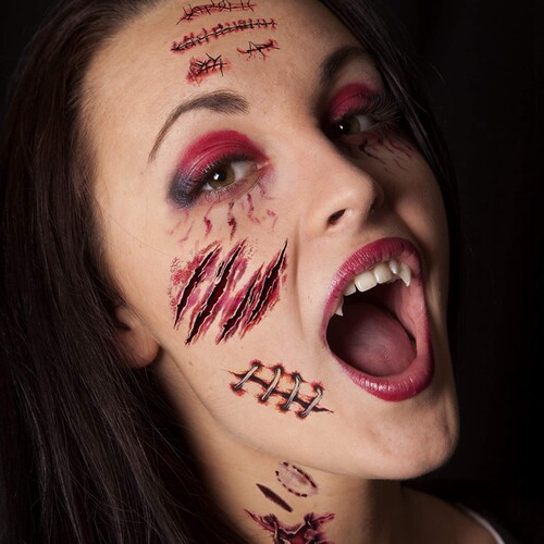 万圣节派对化装舞会用品恐怖伤疤纹身贴纸疤痕Halloween tattoos