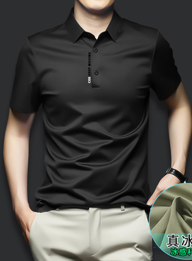 高端冰丝男士短袖T恤翻领半袖polo衫2024夏季新款商务男装打底衫
