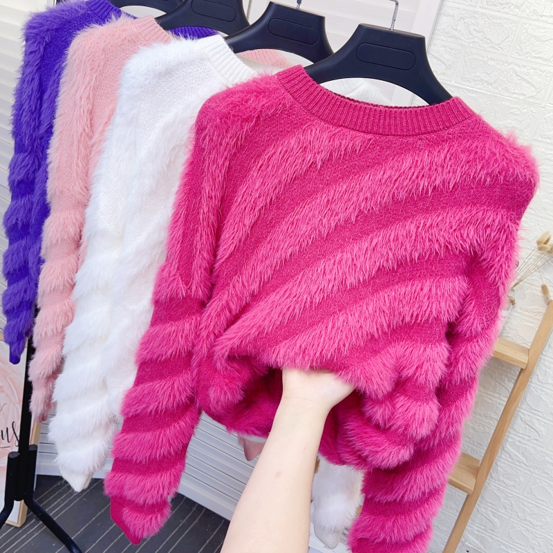 加厚保暖圆领水貂绒毛衣