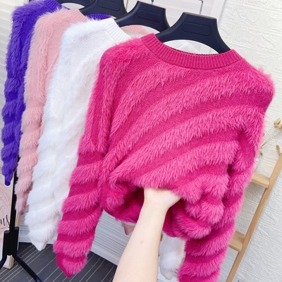 加厚保暖圆领水貂绒毛衣