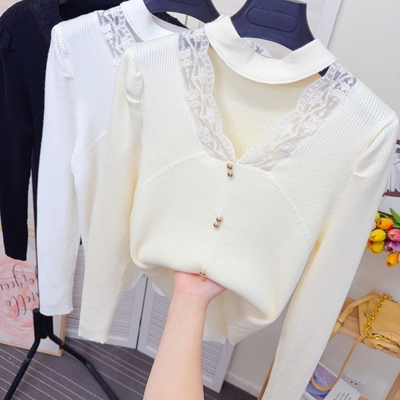 镂空半高领针织打底衫女