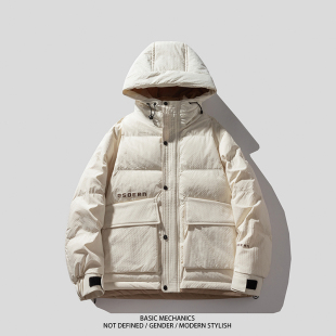 羽绒服男2026新款冬季青少年加厚情侣潮牌宽松大码连帽工装外套女
