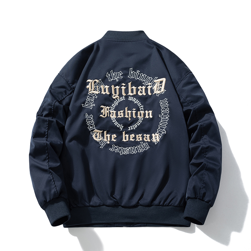美式潮牌休闲字母刺绣外套男情侣春秋冬季薄款棒球棉服飞行员夹克