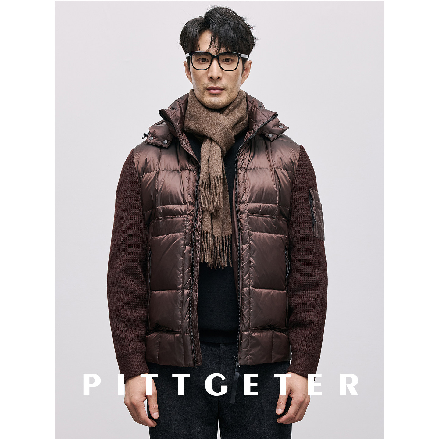 帅气大咖 针织羊毛拼接 加厚保暖90白鸭绒冬季拉链可拆帽羽绒服男