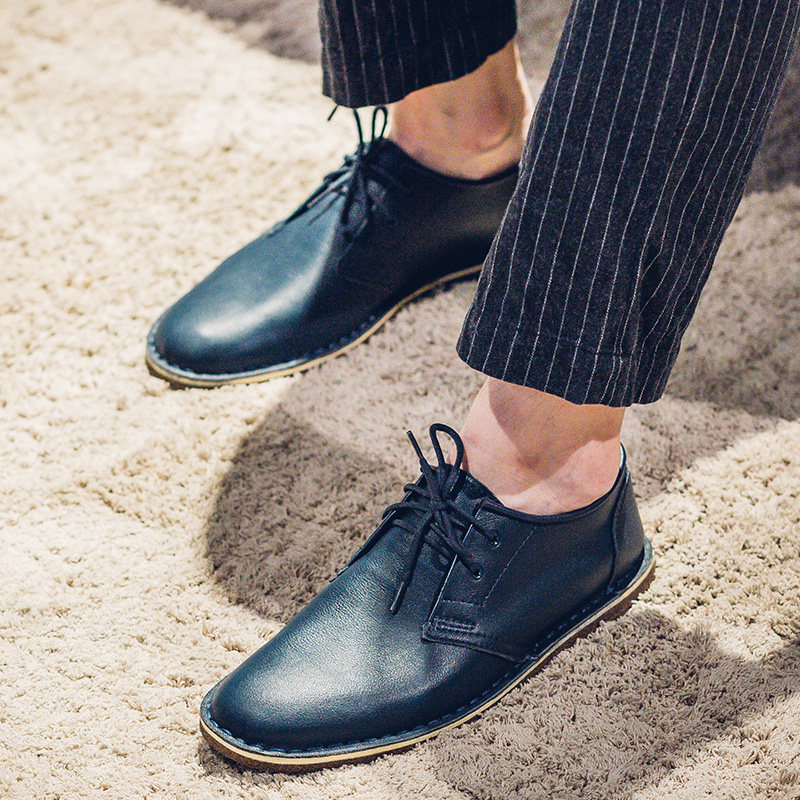 三鞋匠头层牛皮磨砂皮低帮沙漠靴男鞋马丁靴真皮春秋复古耐脏英伦