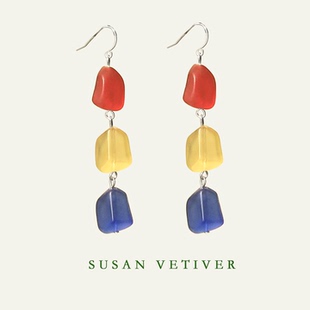 SUSAN 简约大气耳环 VETIVER「丰富」不规则彩色琉璃串珠时尚