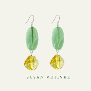SUSAN VETIVER青璃|艺术琉璃法式轻复古琥珀小众吊坠设计感耳环