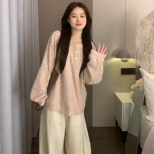 韩系少女休闲运动套转女春秋慵懒风软糯上衣阔腿裤 宽松减龄两件套