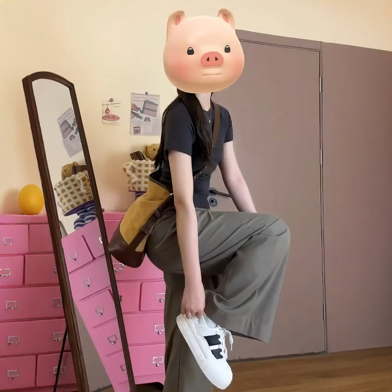 休闲运动服套装女夏季纯棉正肩短袖长裤少年感修身显瘦OOTD两件套