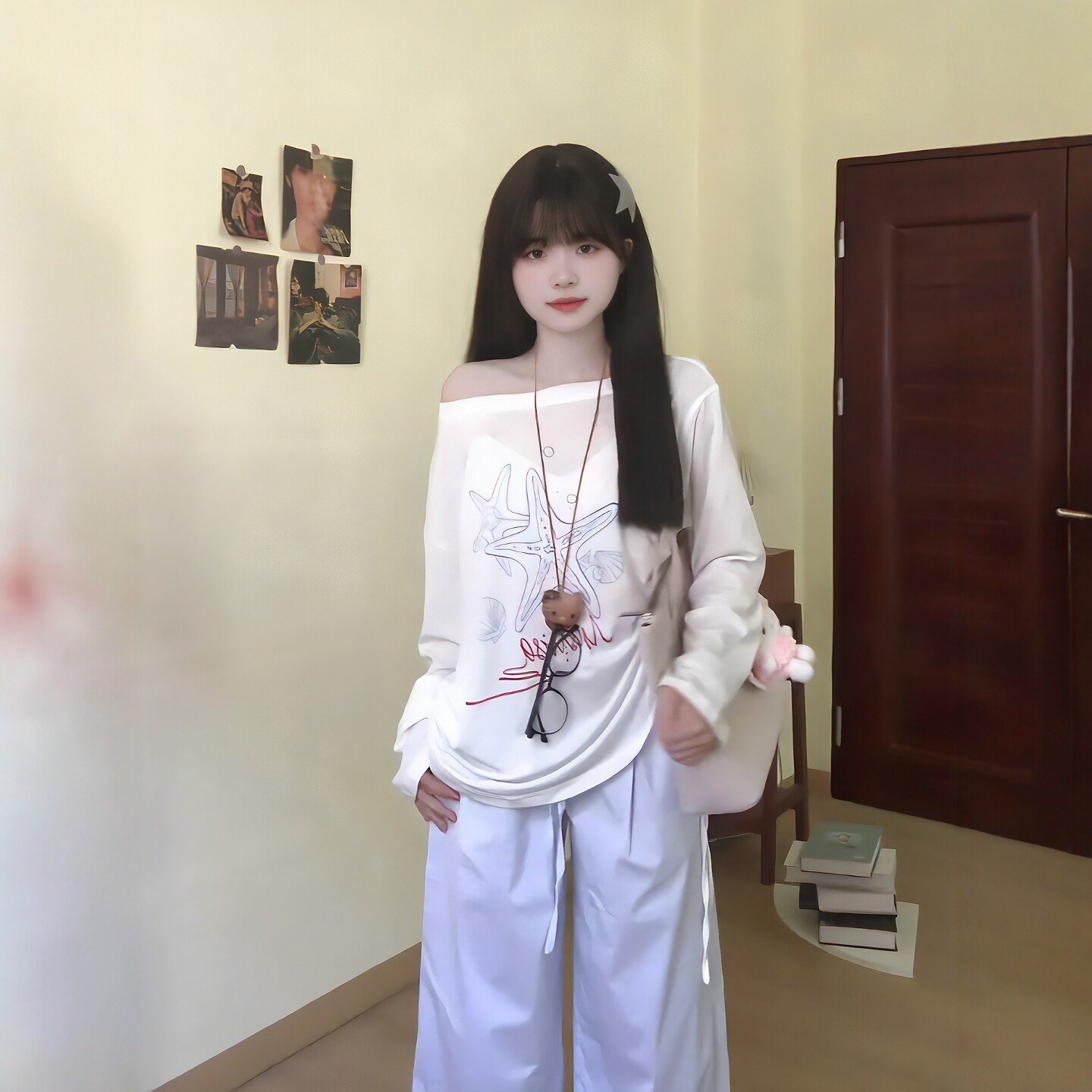 韩系慵懒风休闲运动套装女夏季薄款斜肩防晒罩衫阔腿裤两显瘦件套