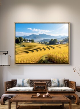 五谷丰登金稻梯田挂画客厅沙发背景墙装饰画餐厅壁画五行土金富贵