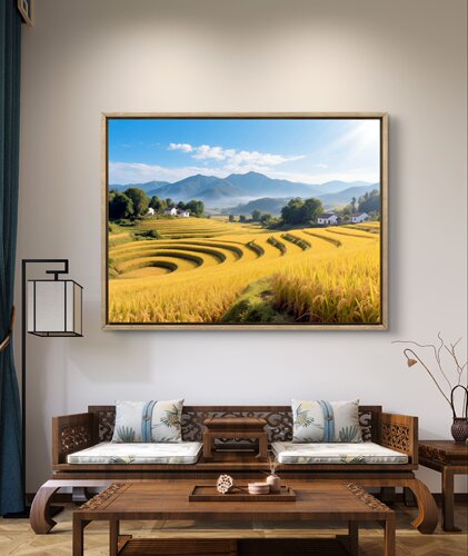 五谷丰登金稻梯田挂画客厅沙发背景墙装饰画餐厅壁画五行土金富贵
