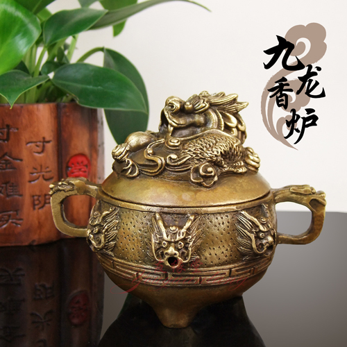 仿古黄铜九龙香炉室内佛堂用品