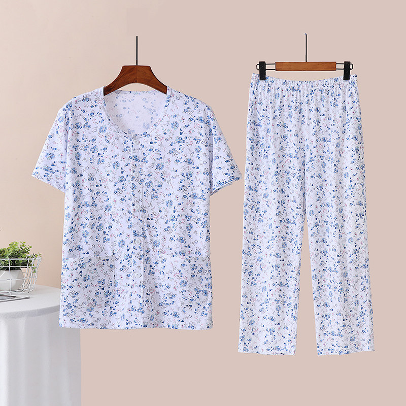 夏季薄中老年短袖睡衣套装妈妈纯棉开襟家居服老太太宽松睡衣睡裤,女士内衣/男士内衣/家居服,睡衣/家居服套装,淘宝优惠券,粉丝福利购,淘宝优惠卷