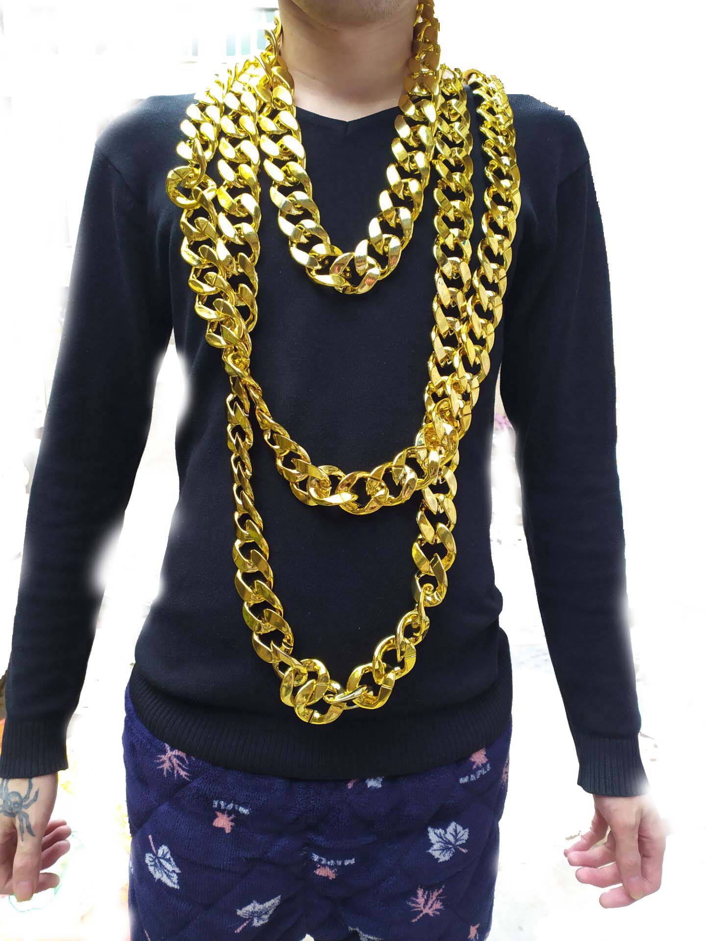 仿真道具塑料加粗夸张土豪金项链