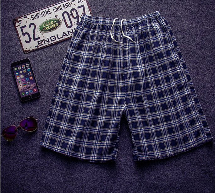 大码纯棉格子夏季休闲宽松五分裤