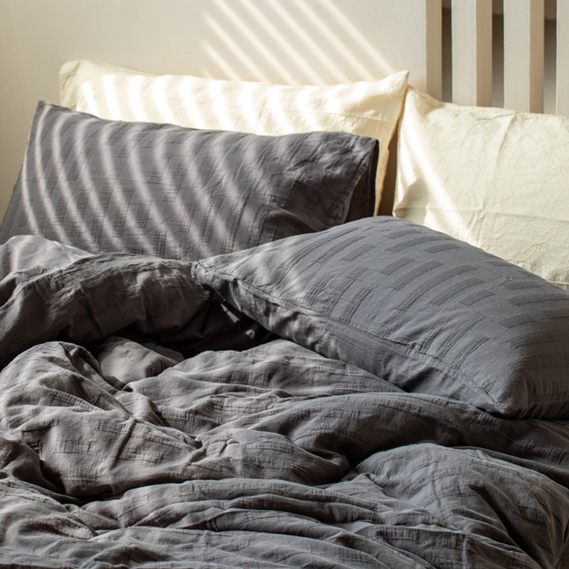 诗眠·做旧工艺全棉四件套极简约保暖几何床单被罩裸睡床上用品