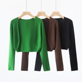 美丽诺羊毛无扣开衫 毛衣外套女高腰短款 配裙子洋气小披肩女外搭