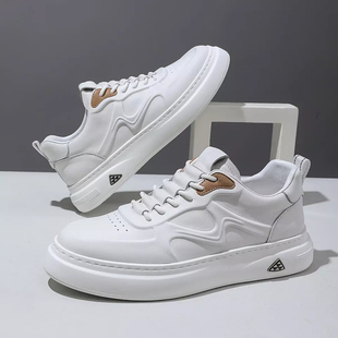 名人烟斗男鞋秋季新款真皮透气休闲超轻板鞋男士百搭运动小白鞋男