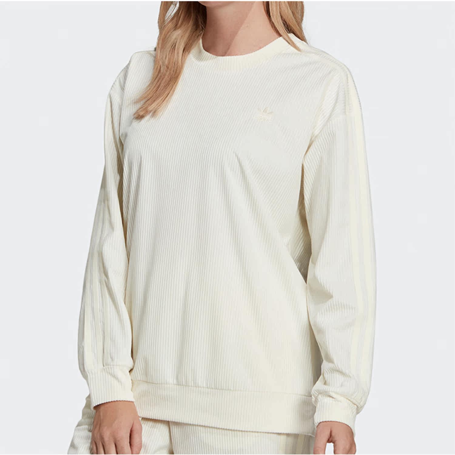 Adidas/阿迪达斯正品秋季三叶草女子灯芯绒套头圆领卫衣衫 GU0824