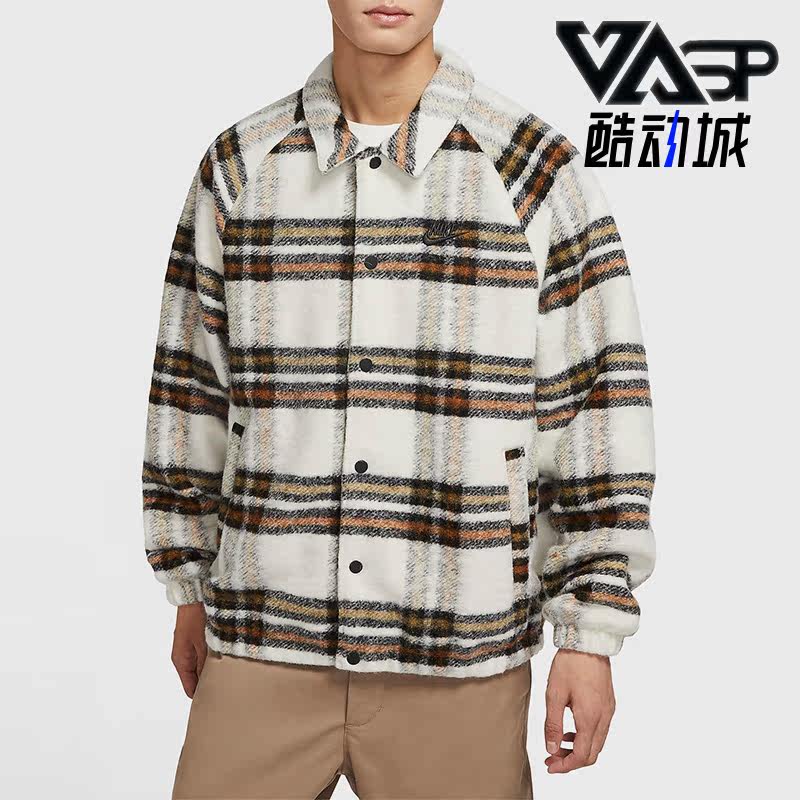 Nike/耐克正品运动休闲绒面男子长袖格子衬衫翻领外套 DR6862-104