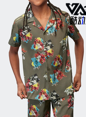 Adidas/阿迪达斯正品三叶草儿童休闲翻领纽扣短袖衬衫HS0021