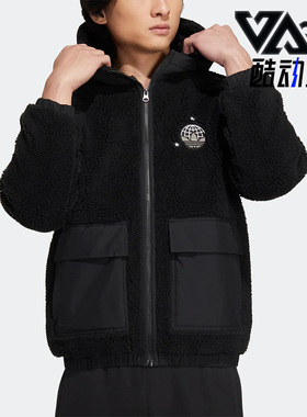 Adidas/阿迪达斯正品三叶草新款春季男女仿羊羔绒连帽外套HS2004