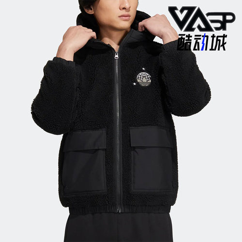 阿迪达斯男女仿羊羔绒连帽外套