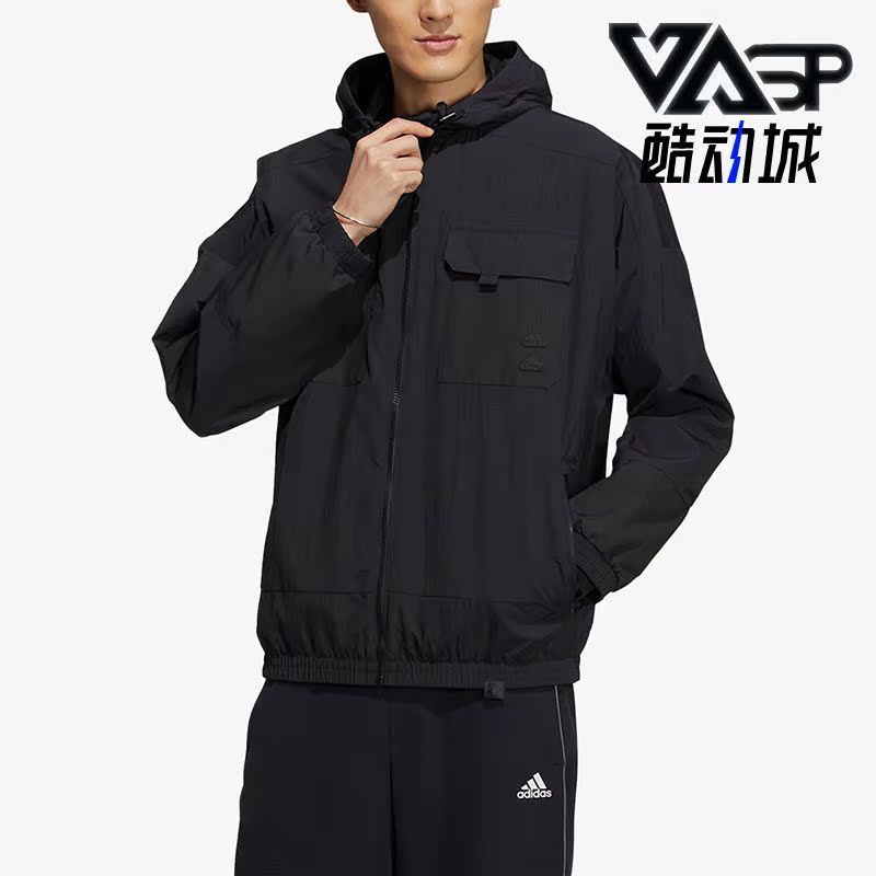 阿迪达斯正品男运动加绒连帽外套