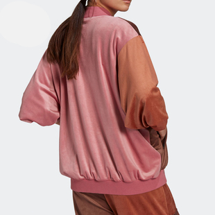 Adidas/阿迪达斯三叶草女子拼接色丝绒棒球领运动外套 H33336