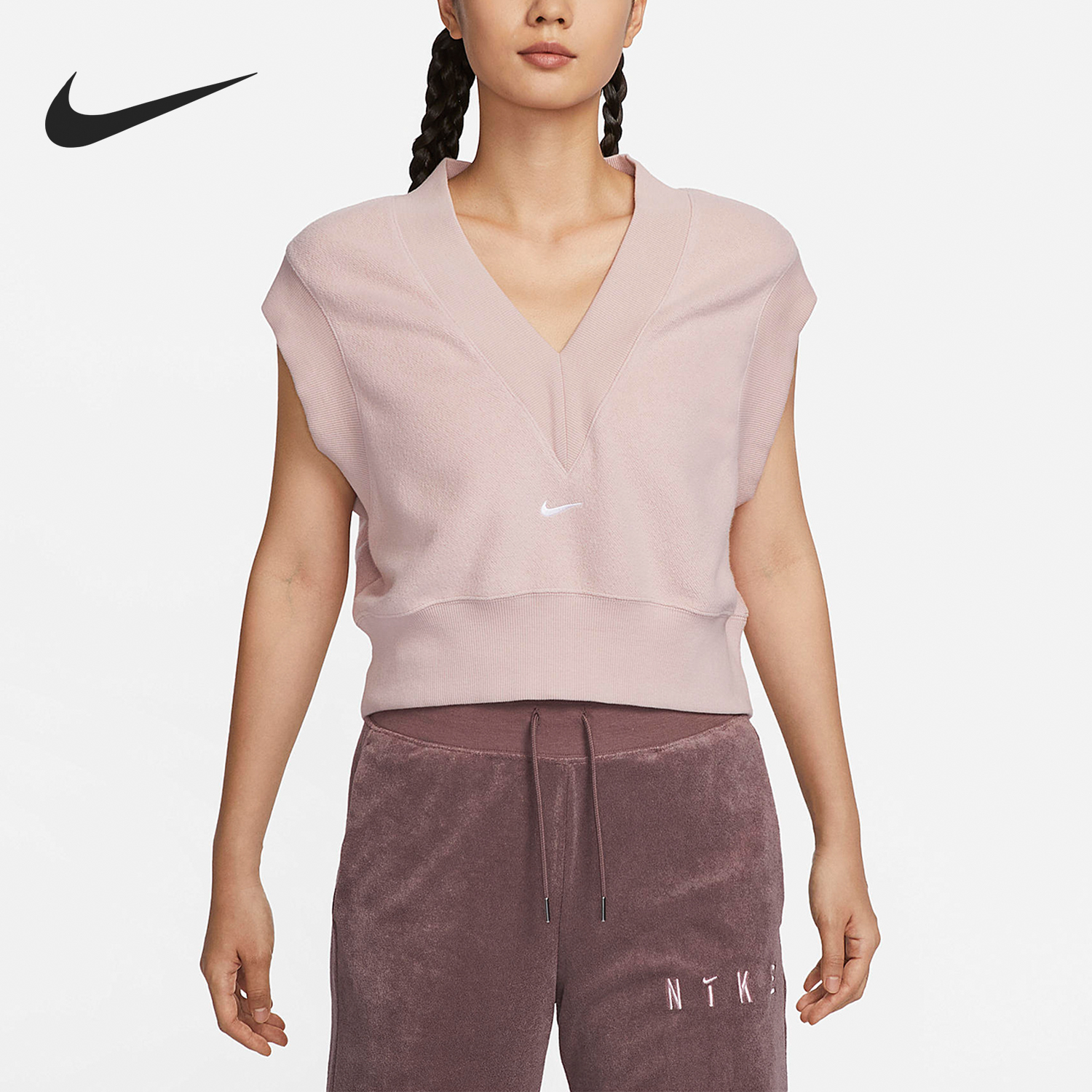 Nike/耐克正品新款女子简约休闲针织V领无袖背心FV4010-661