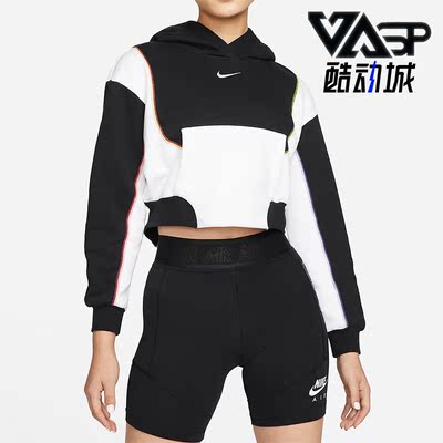 耐克女连帽运动拼接短款套头卫衣
