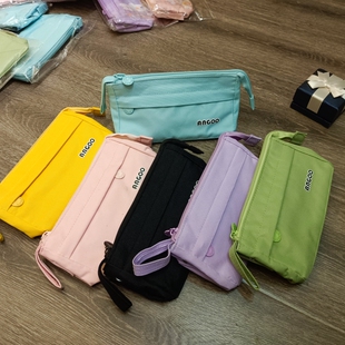 现货库存小号可手提有拉链双层可立体收纳袋笔袋化妆袋手机包