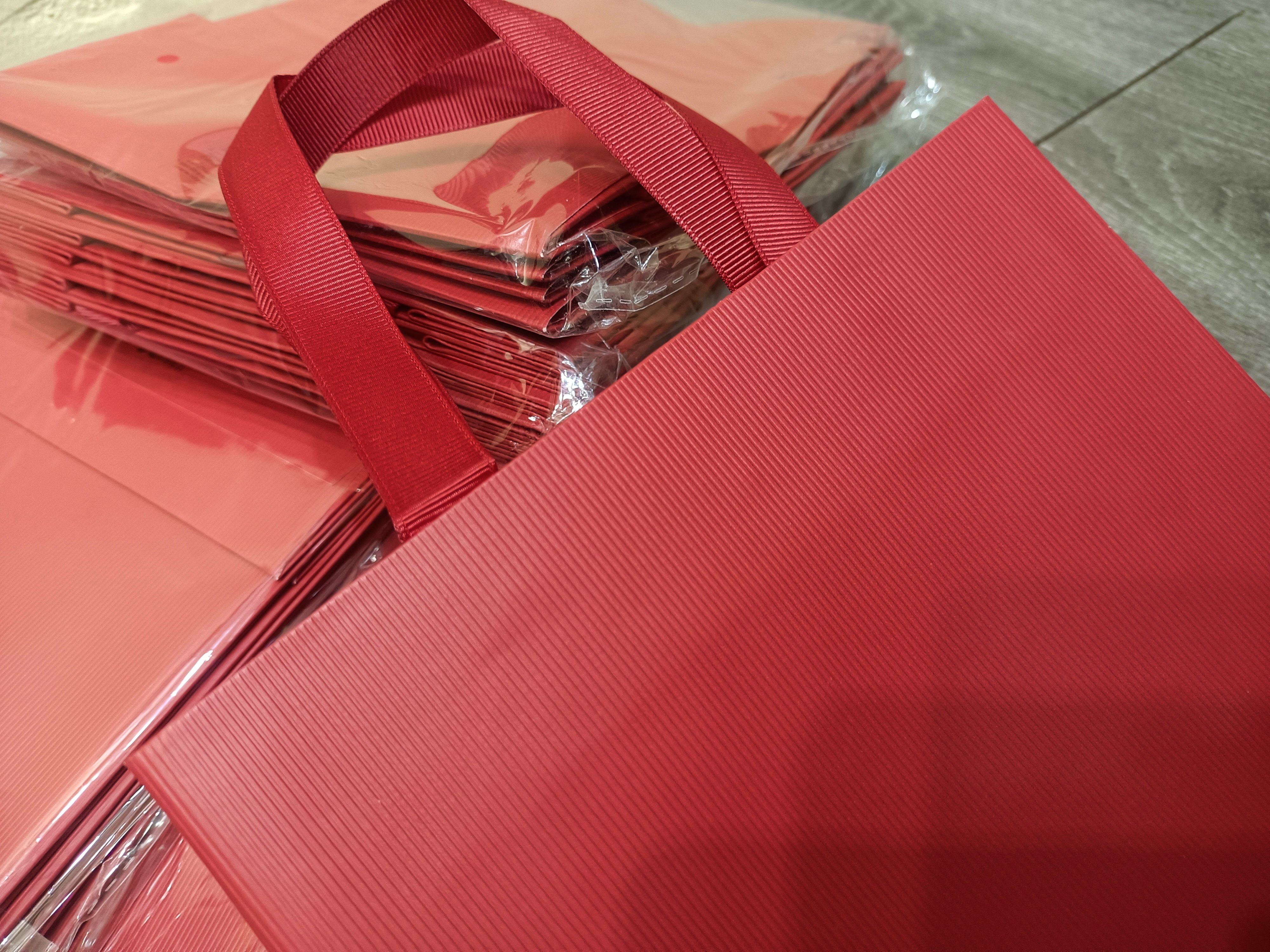 订单库存红色暗条纹中号节日喜庆礼品包装伴手礼手提环保购物纸袋