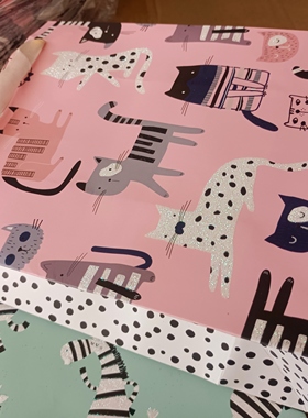 订单库存竖版卡通粉色猫咪蓝色斑马礼物包装手提袋环保购物袋纸袋