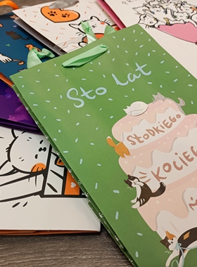 订单库存竖版中号可爱猫咪款礼品包装手提袋礼物手提袋手袋纸袋