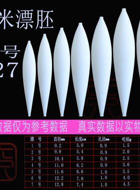 浮漂材料 diy浮漂  纳米漂胚 经典漂形通孔 编号027