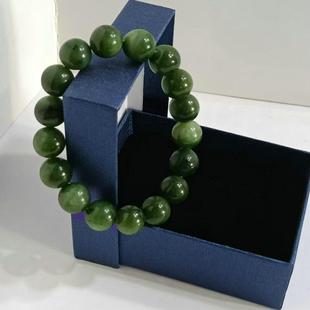 碧玉佛珠手串链纯天然俄料和田玉无裂黑点少卡12mm17颗配精致礼盒