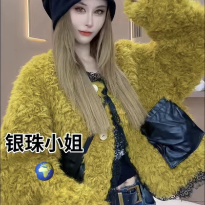 欧港妮短款羊毛皮草外套