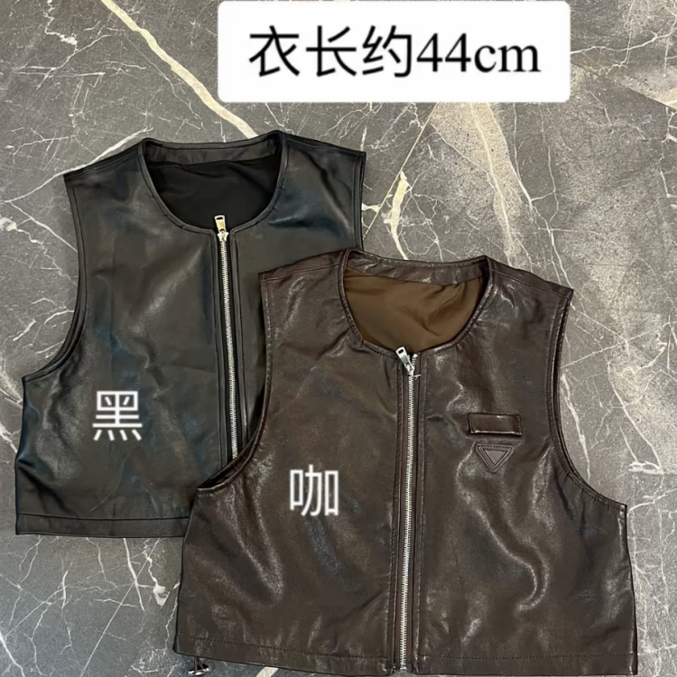 欧货真皮马甲女2025新款坎肩廓形显瘦绵羊皮无袖背心马夹外穿圆领