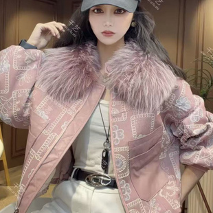 貉子毛领绵羊皮拼刺绣夹克外套宽松潮 真皮皮衣女短款 2025冬季 新款