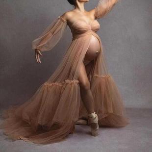 跨境欧美孕妇拍照写真连衣裙性感开叉孕妈大肚大码显瘦晚礼服长裙