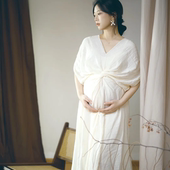 艺术照 复古孕妈影楼摄影大肚子服装 新款 唯美孕妇拍照连衣裙新中式
