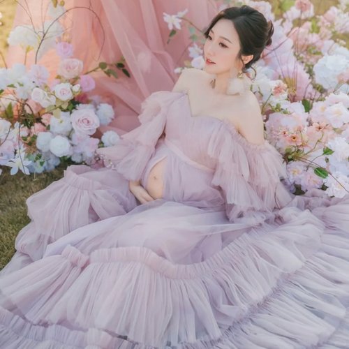 欧美定制孕妇拍照写真紫色抹胸婚纱礼服韩系公主风氛围感艺术照裙