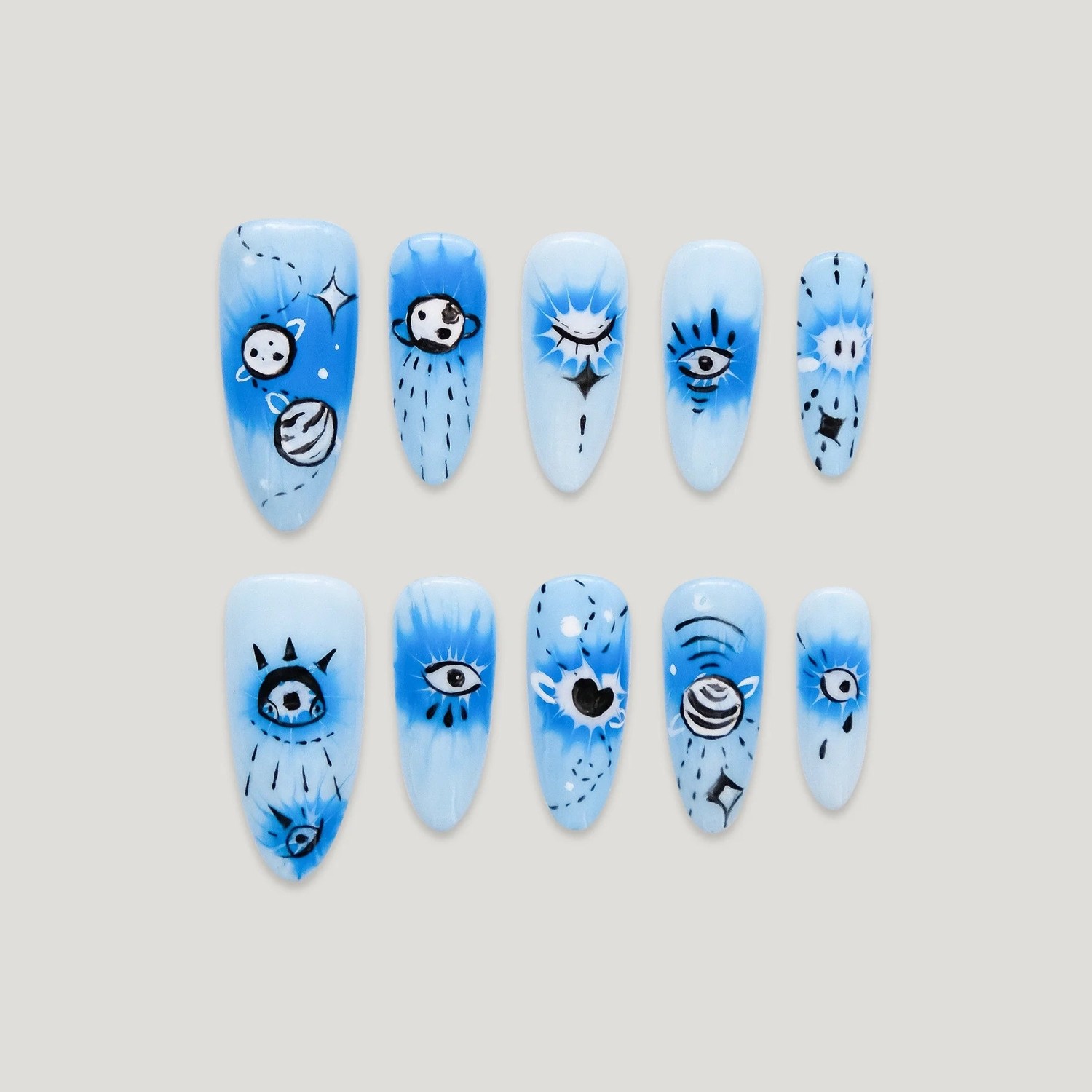 Devil eyes 恶魔之眼手工穿戴甲复古风蓝白色眼睛图案可反复使用,彩妆/香水/美妆工具,穿戴甲/甲片,淘宝优惠券,粉丝福利购,淘宝优惠卷