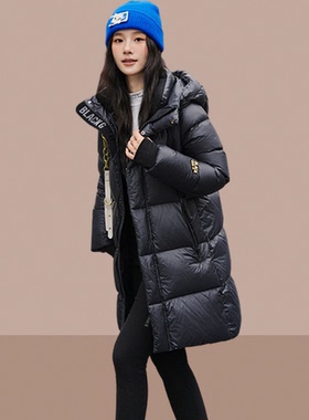 BLACKGOLD黑金鹅绒冬季新款男女同款羽绒服女中长款加厚连帽外套